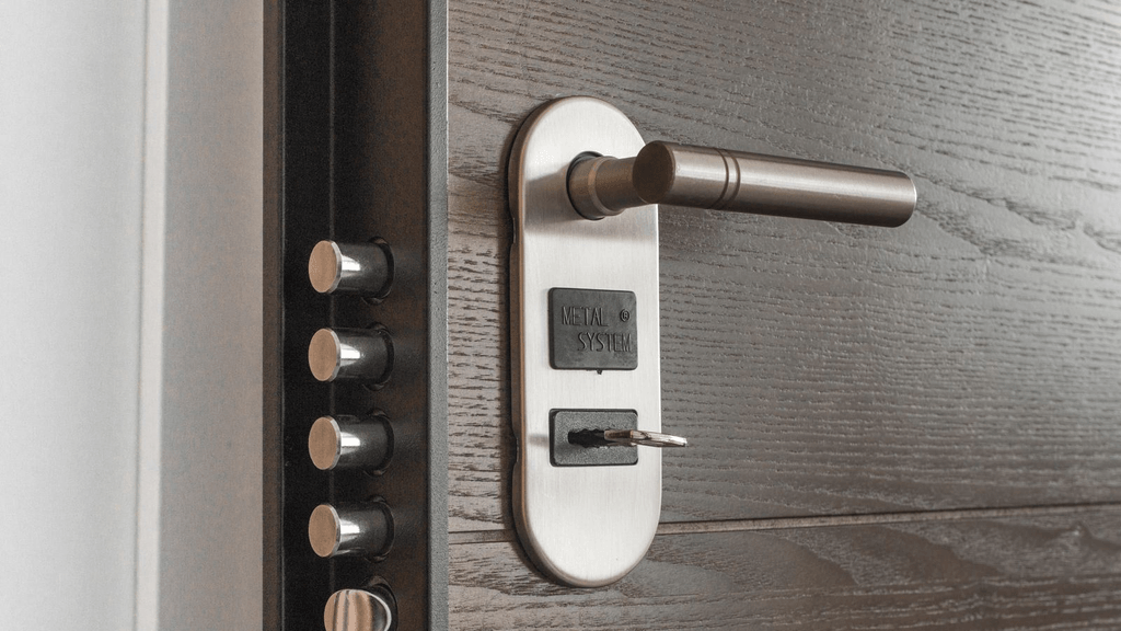 Real modern residential entry lock installed at normal handle height